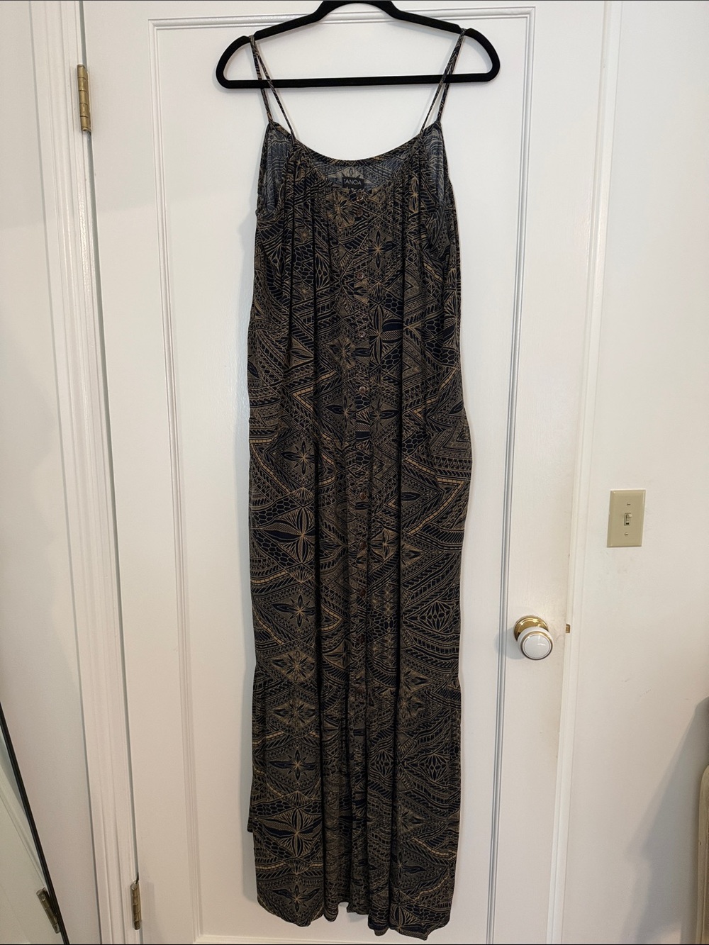 Tanoa Print Maxi Slip Dress in Black & Tan